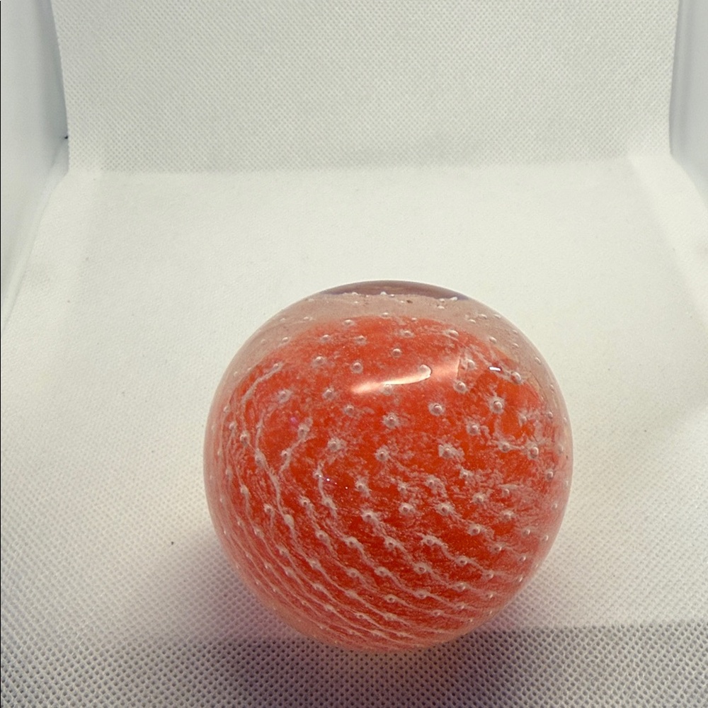 Art Glass Paperweight Orange White Collectable Vintage 2 Inches Tall.